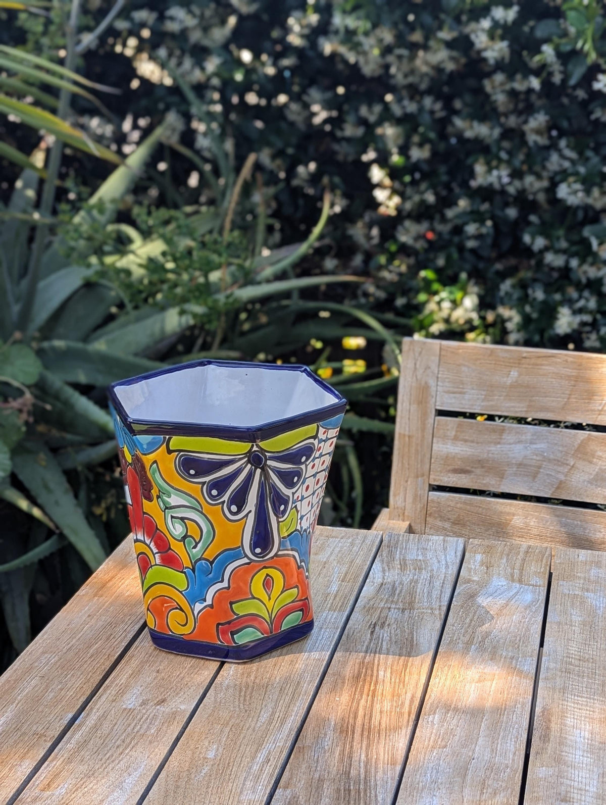 Talavera Hexagon Flower Pot | Hand painted Mexican Pottery Garden Decor | Housewarming Gift