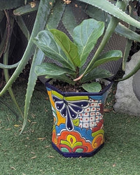 Talavera Hexagon Flower Pot | Hand painted Mexican Pottery Garden Decor | Housewarming Gift