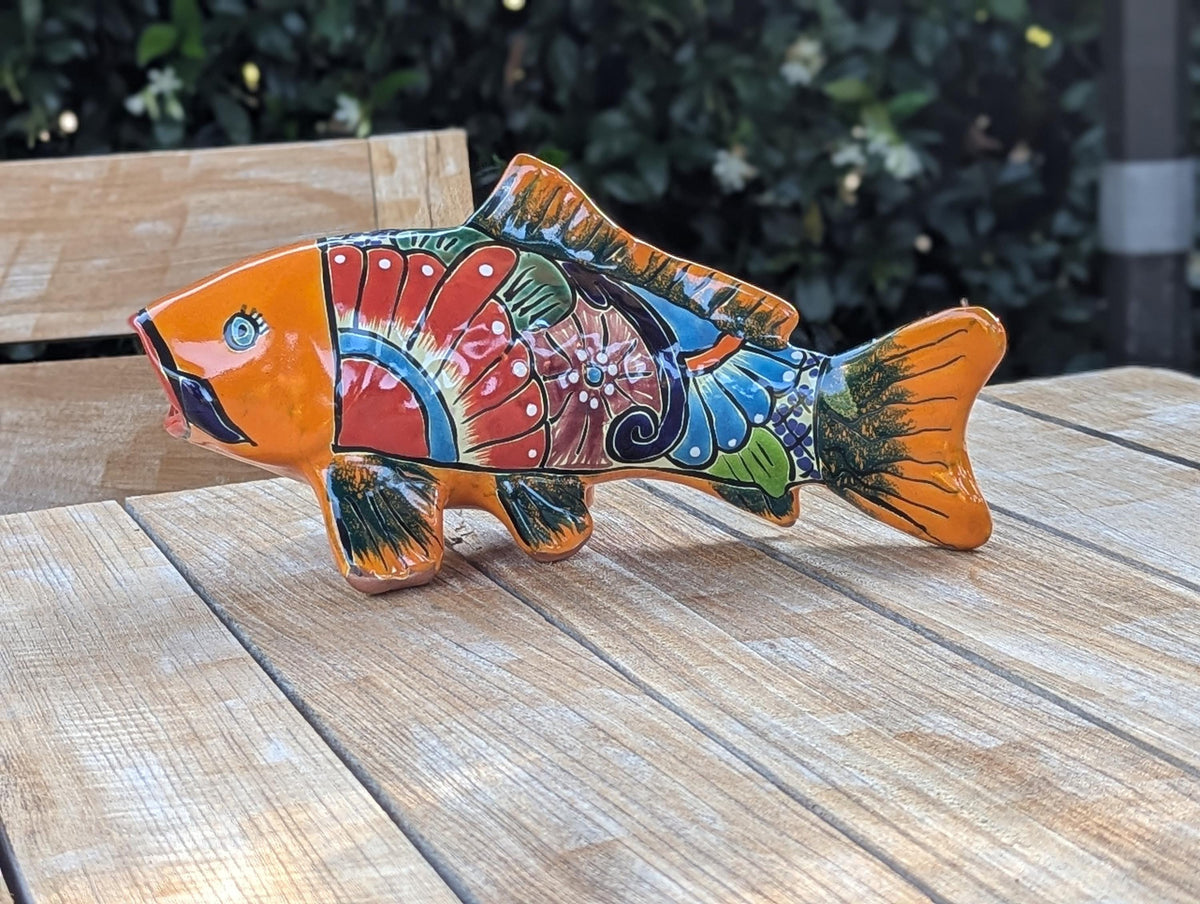 Talavera Koi Fish Statue | Handmade Ceramic Garden Sculpture  | Mexican Pottery Gift