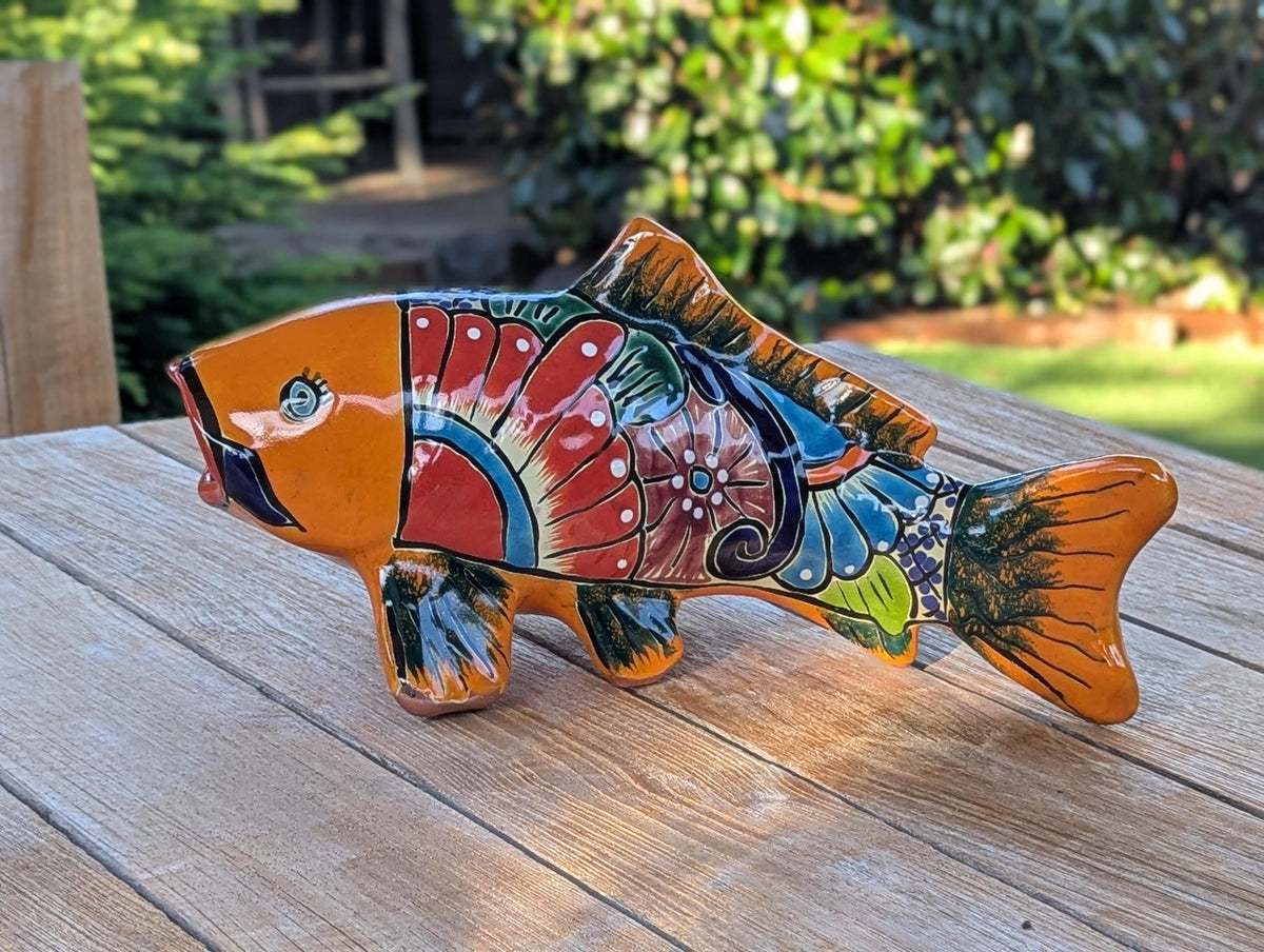 Talavera Koi Fish Statue | Handmade Ceramic Garden Sculpture  | Mexican Pottery Gift