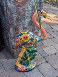Handmade Talavera Flamingo Garden Statue | Ceramic Mexican Pottery | Colorful Lawn Ornament