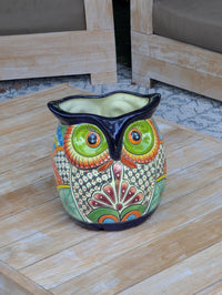 11.5" Tall Talavera Owl Planter | Handmade Ceramic Flower Pot | Outdoor Mexican Pottery Gift