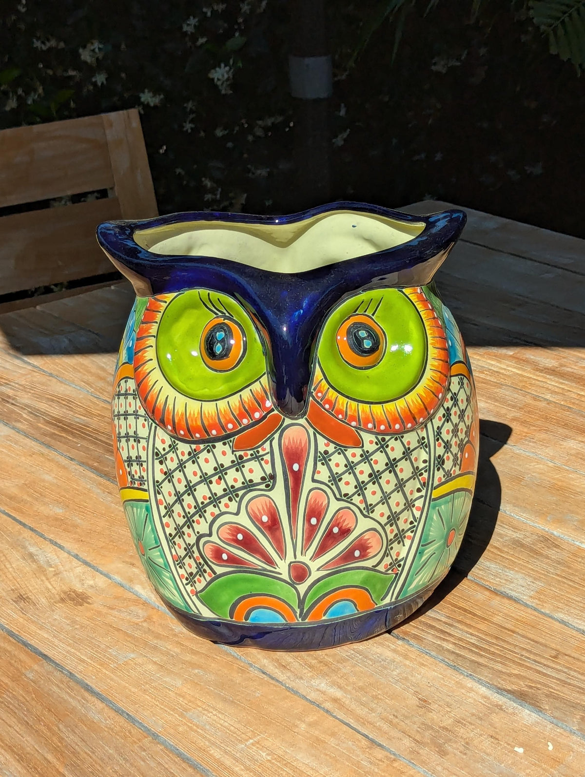 11.5" Tall Talavera Owl Planter | Handmade Ceramic Flower Pot | Outdoor Mexican Pottery Gift