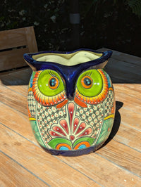 11.5" Tall Talavera Owl Planter | Handmade Ceramic Flower Pot | Outdoor Mexican Pottery Gift