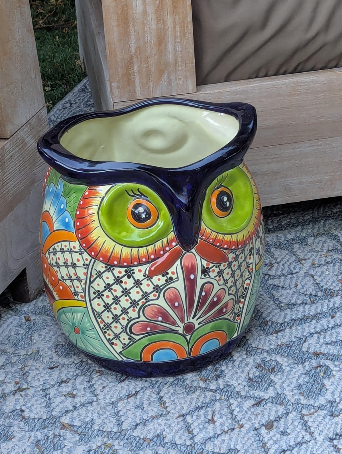 11.5" Tall Talavera Owl Planter | Handmade Ceramic Flower Pot | Outdoor Mexican Pottery Gift