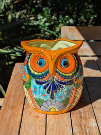 11.5" Tall Talavera Owl Flower Pot | Handmade Ceramic Planter | Outdoor Mexican Pottery Gift