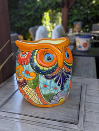 11.5" Tall Talavera Owl Flower Pot | Handmade Ceramic Planter | Outdoor Mexican Pottery Gift
