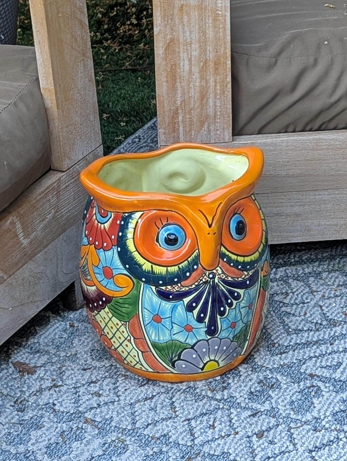 11.5" Tall Talavera Owl Flower Pot | Handmade Ceramic Planter | Outdoor Mexican Pottery Gift