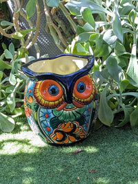 Outdoor Owl Flower Pot | 11.5" Tall Talavera Ceramic Planter | Handmade Mexican Pottery Gift