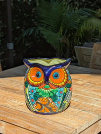 Outdoor Owl Flower Pot | 11.5" Tall Talavera Ceramic Planter | Handmade Mexican Pottery Gift