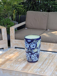 Blue Talavera Planter | 16.5" Tall Hand-Painted Mexican Ceramic Flower Pot | Outdoor Garden Decor