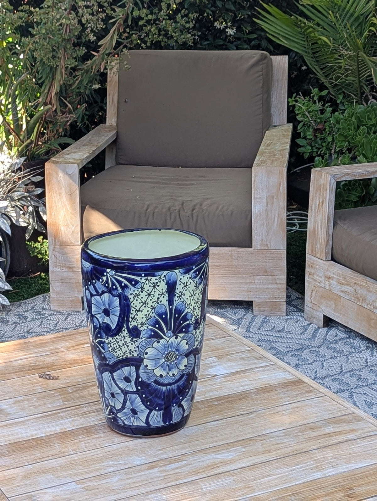 Blue Talavera Planter | 16.5" Tall Hand-Painted Mexican Ceramic Flower Pot | Outdoor Garden Decor