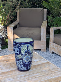 Blue Talavera Planter | 16.5" Tall Hand-Painted Mexican Ceramic Flower Pot | Outdoor Garden Decor