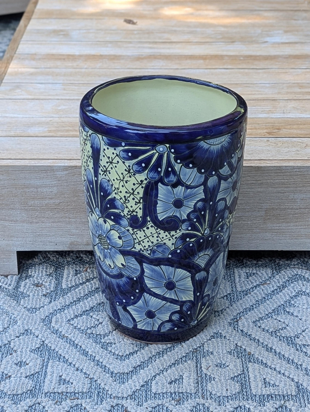 Blue Talavera Planter | 16.5" Tall Hand-Painted Mexican Ceramic Flower Pot | Outdoor Garden Decor