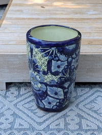 Blue Talavera Planter | 16.5" Tall Hand-Painted Mexican Ceramic Flower Pot | Outdoor Garden Decor
