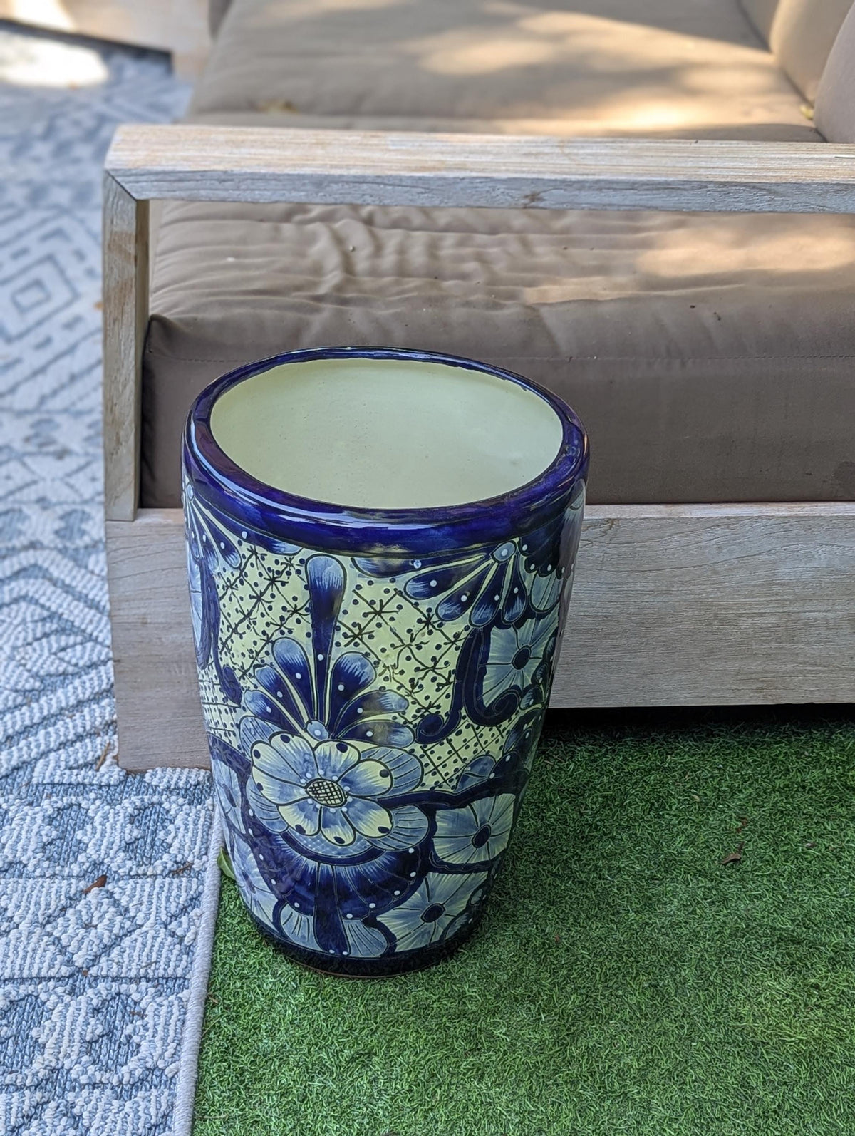 Blue Talavera Planter | 16.5" Tall Hand-Painted Mexican Ceramic Flower Pot | Outdoor Garden Decor