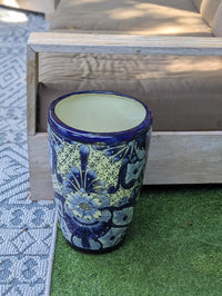 Blue Talavera Planter | 16.5" Tall Hand-Painted Mexican Ceramic Flower Pot | Outdoor Garden Decor