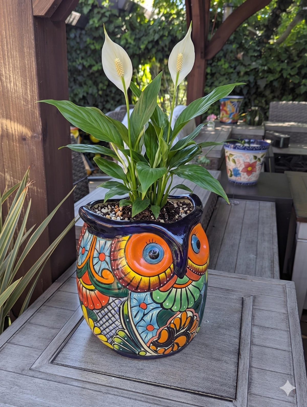 Outdoor Owl Flower Pot | 11.5" Tall Talavera Ceramic Planter | Handmade Mexican Pottery Gift