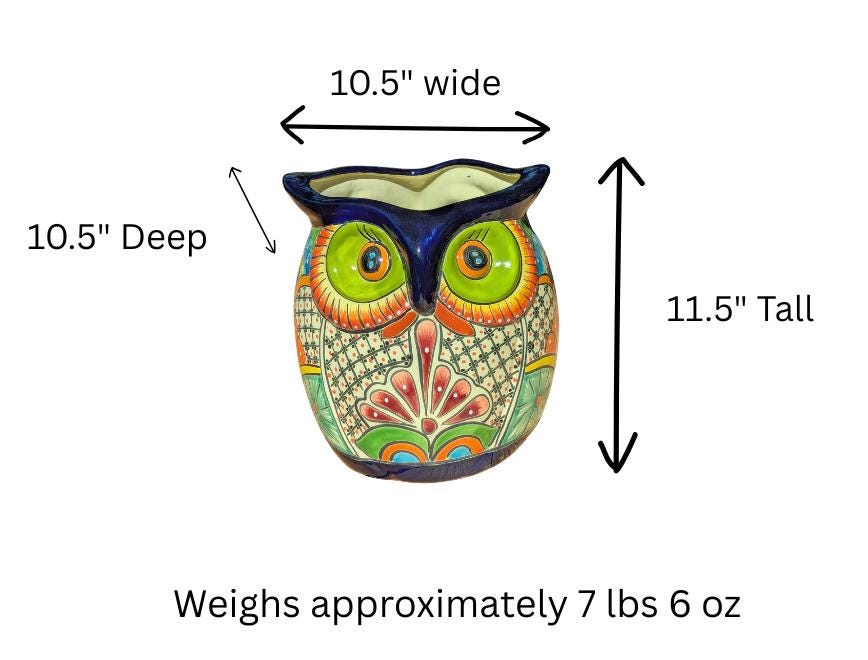 11.5" Tall Talavera Owl Planter | Handmade Ceramic Flower Pot | Outdoor Mexican Pottery Gift