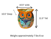 11.5" Tall Talavera Owl Flower Pot | Handmade Ceramic Planter | Outdoor Mexican Pottery Gift