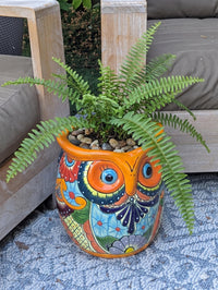 11.5" Tall Talavera Owl Flower Pot | Handmade Ceramic Planter | Outdoor Mexican Pottery Gift