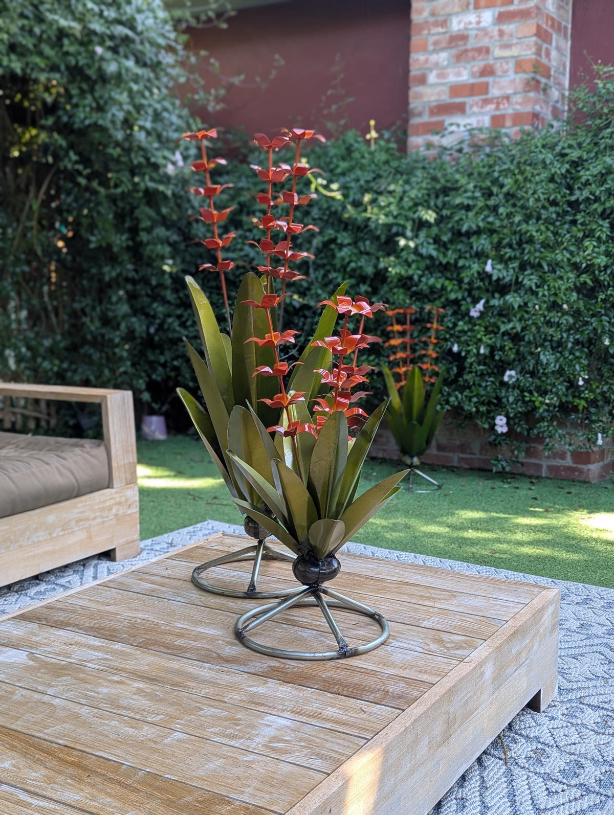 Metal Agave with Flowers | Handmade Mexican Yard Art  | Outdoor Garden Decor