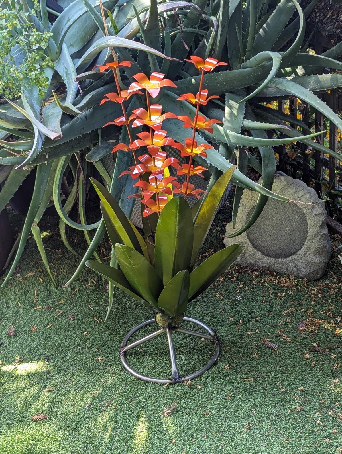 Metal Agave with Flowers | Handmade Mexican Yard Art  | Outdoor Garden Decor