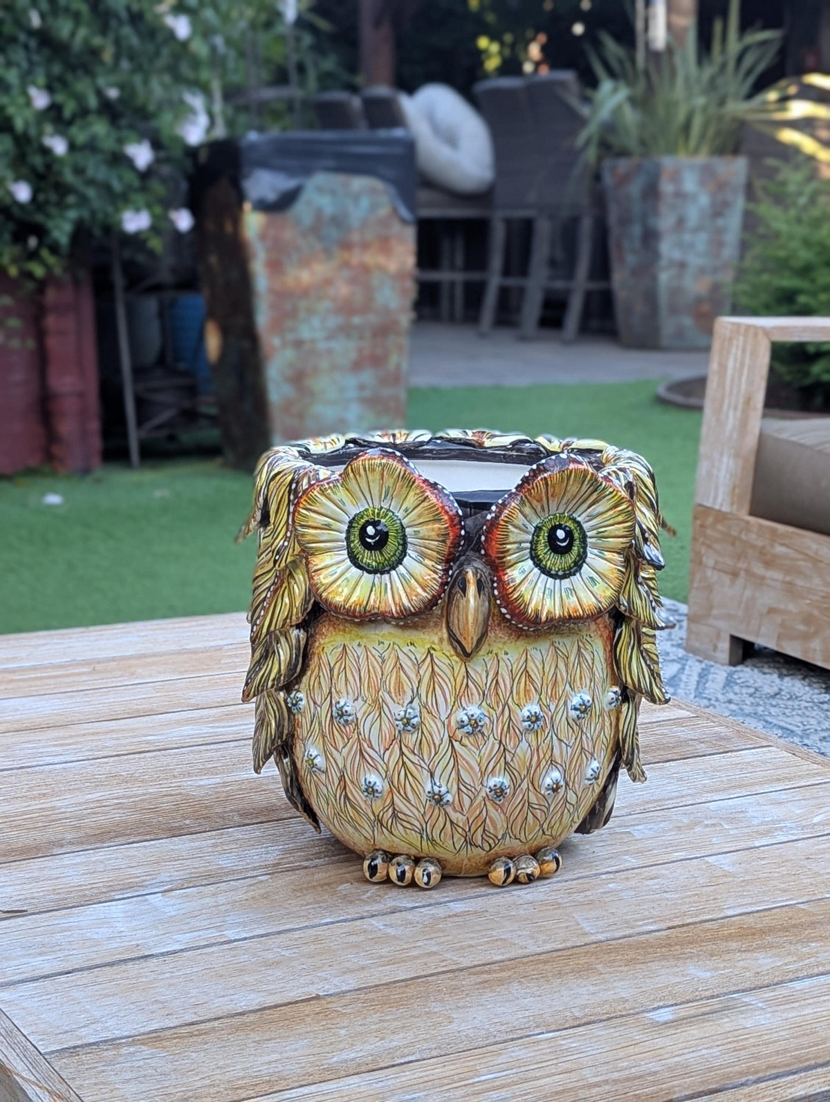 Ceramic Owl Planter | Hand Painted Animal Flower Pot  | Boho Garden Decor
