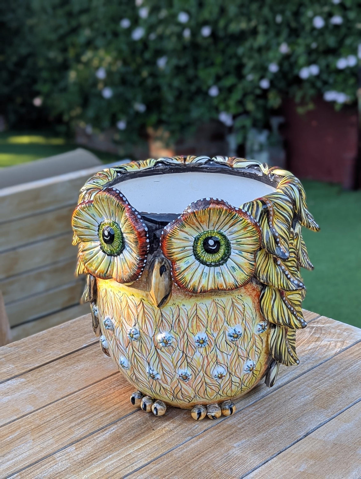 Ceramic Owl Planter | Hand Painted Animal Flower Pot  | Boho Garden Decor