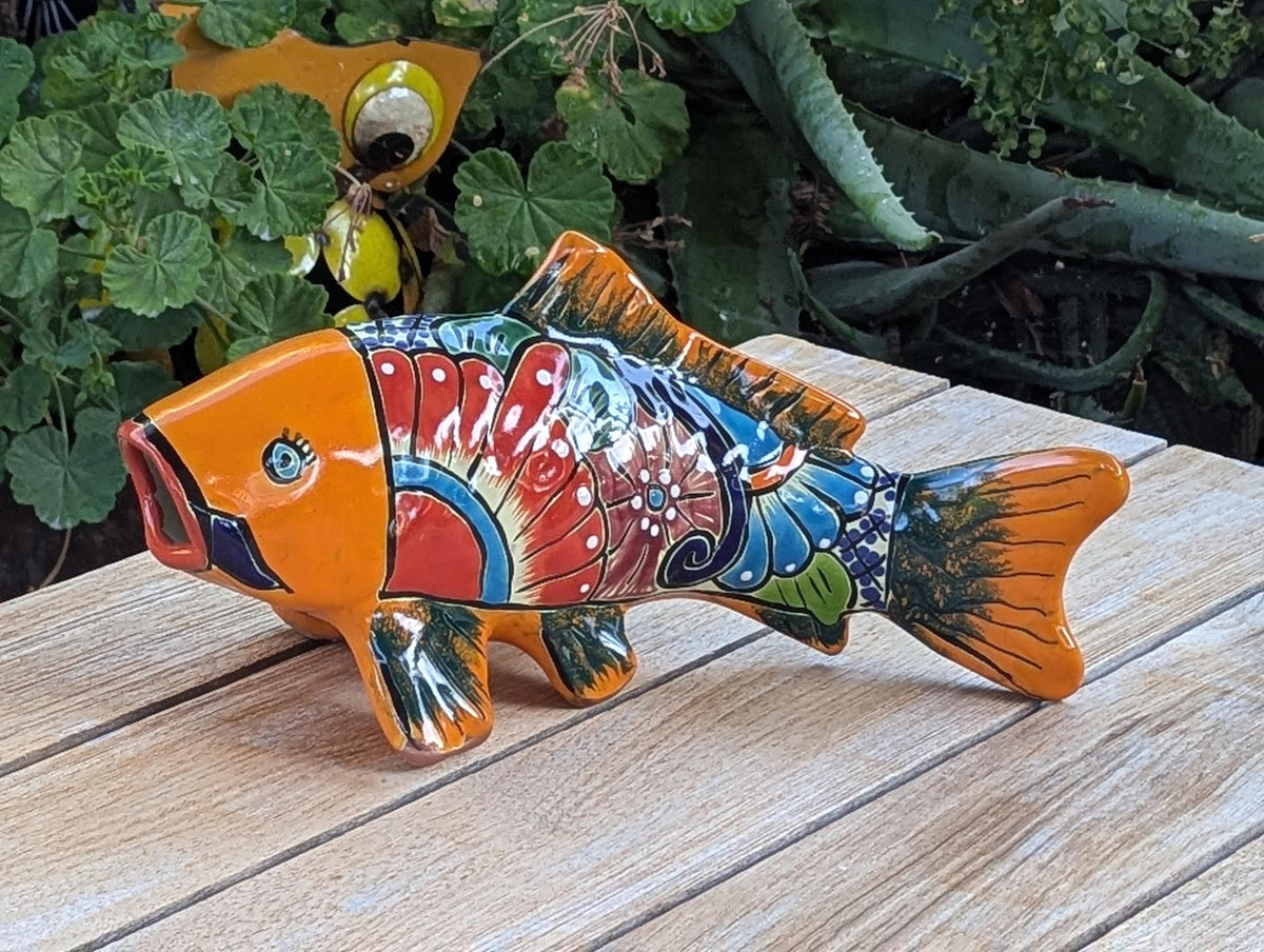 Talavera Koi Fish Statue | Handmade Ceramic Garden Sculpture  | Mexican Pottery Gift