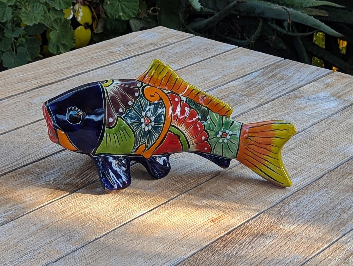 Ceramic Koi Fish Garden Sculpture | Handmade Talavera Animal  | Mexican Pottery Gift