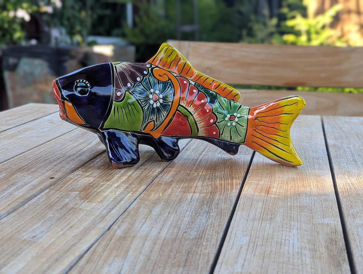 Ceramic Koi Fish Garden Sculpture | Handmade Talavera Animal  | Mexican Pottery Gift