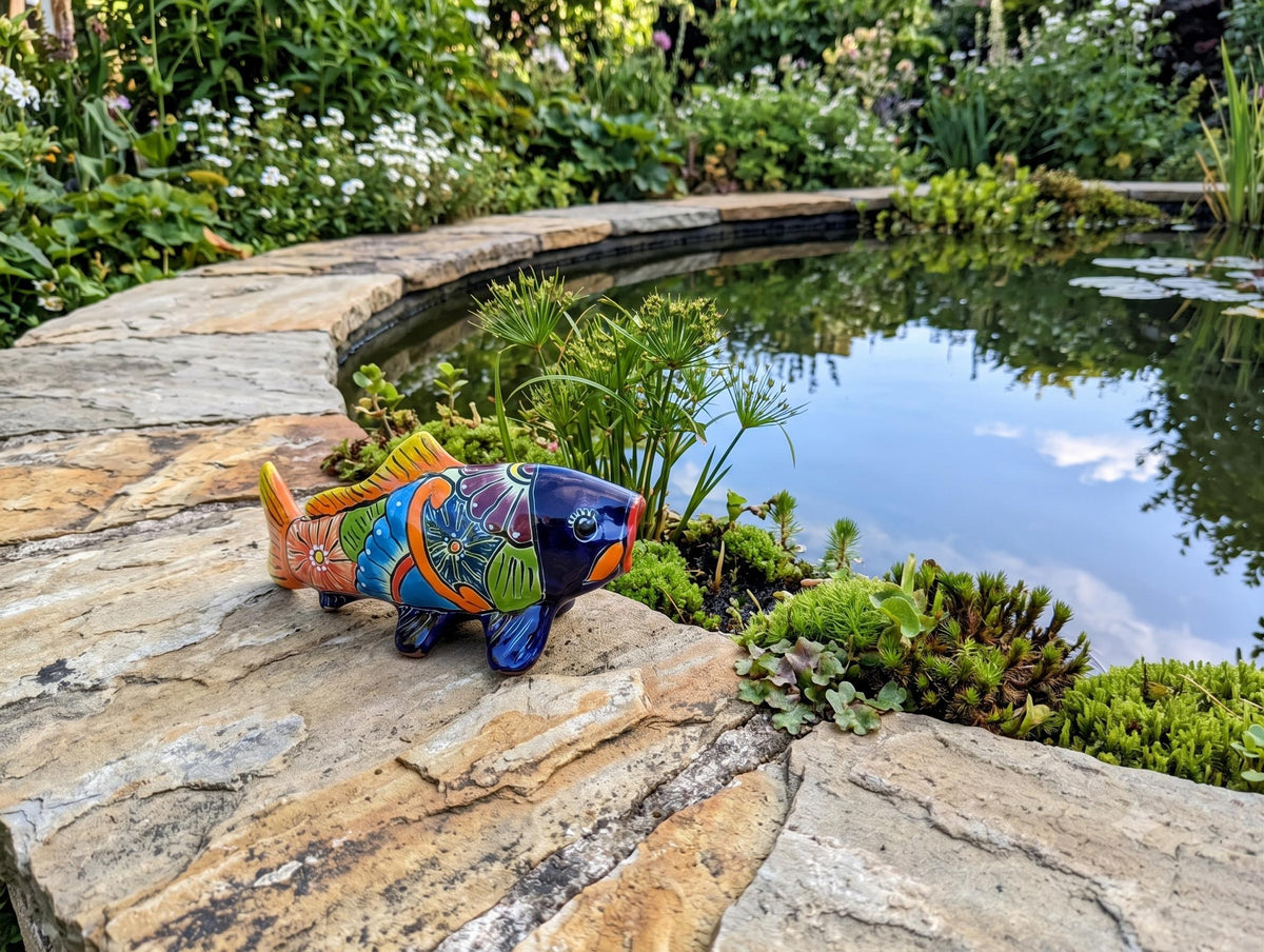Ceramic Koi Fish Garden Sculpture | Handmade Talavera Animal  | Mexican Pottery Gift
