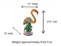Talavera Flamingo Statue | Handmade Ceramic Mexican Art Sculpture | Colorful Lawn Ornament