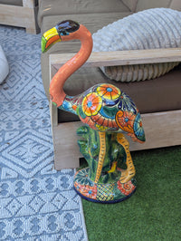 Handmade Talavera Flamingo Garden Statue | Ceramic Mexican Pottery | Colorful Lawn Ornament
