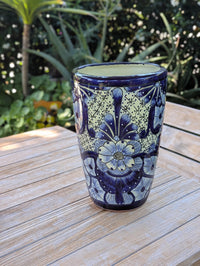 Blue Talavera Planter | 16.5" Tall Hand-Painted Mexican Ceramic Flower Pot | Outdoor Garden Decor
