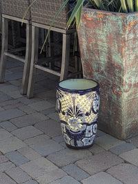 Blue Talavera Planter | 16.5" Tall Hand-Painted Mexican Ceramic Flower Pot | Outdoor Garden Decor