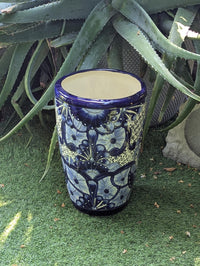 Blue Talavera Planter | 16.5" Tall Hand-Painted Mexican Ceramic Flower Pot | Outdoor Garden Decor