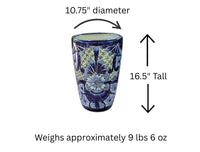 Blue Talavera Planter | 16.5" Tall Hand-Painted Mexican Ceramic Flower Pot | Outdoor Garden Decor