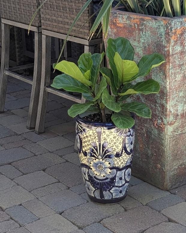 Blue Talavera Planter | 16.5" Tall Hand-Painted Mexican Ceramic Flower Pot | Outdoor Garden Decor