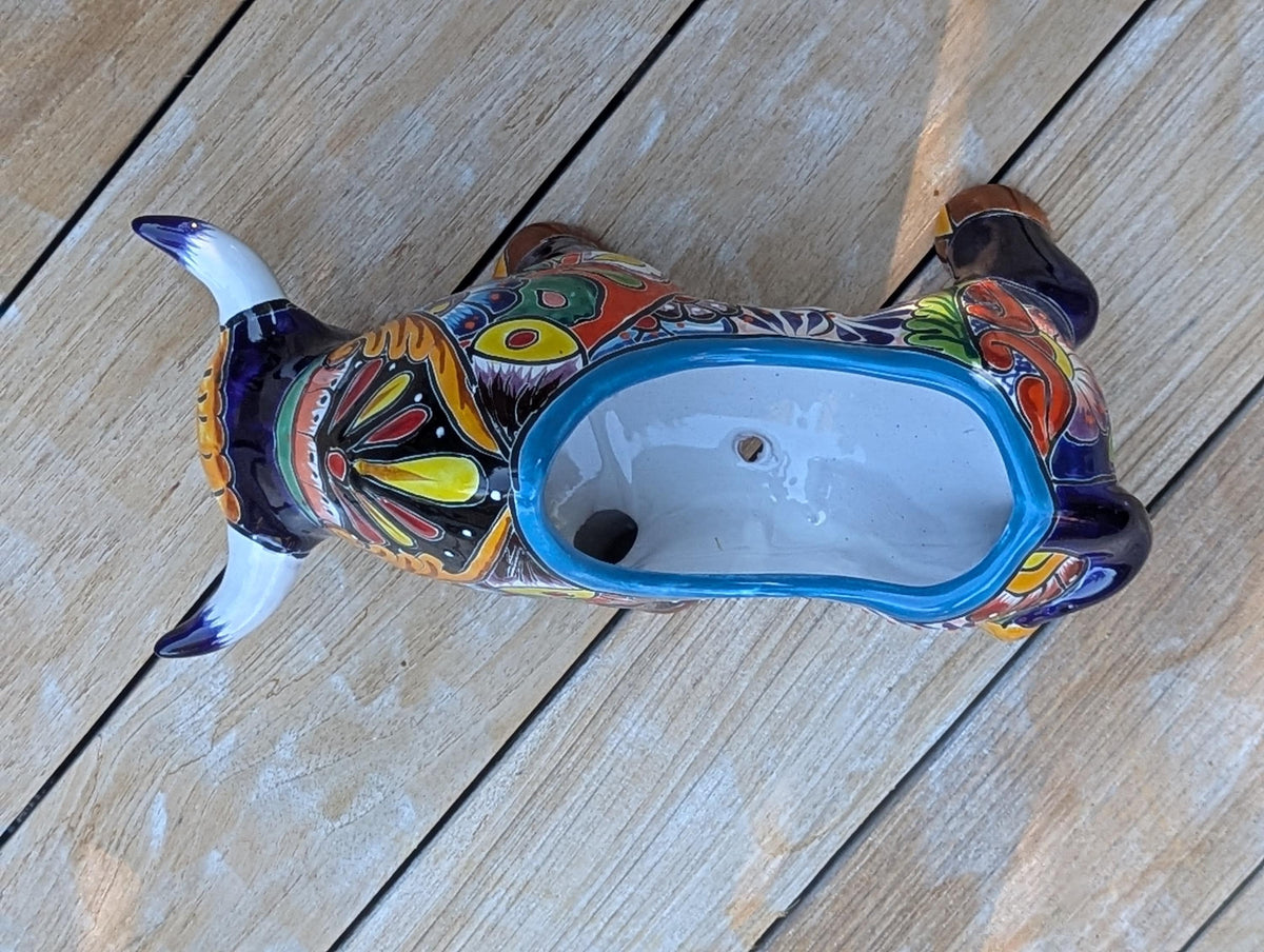 Talavera Bull Planter | Handmade Mexican Pottery Flower Pot | Garden Decoration