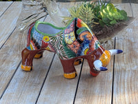 Talavera Bull Planter  | Handmade Mexican Pottery | Ceramic Flower Pot as Garden Gift
