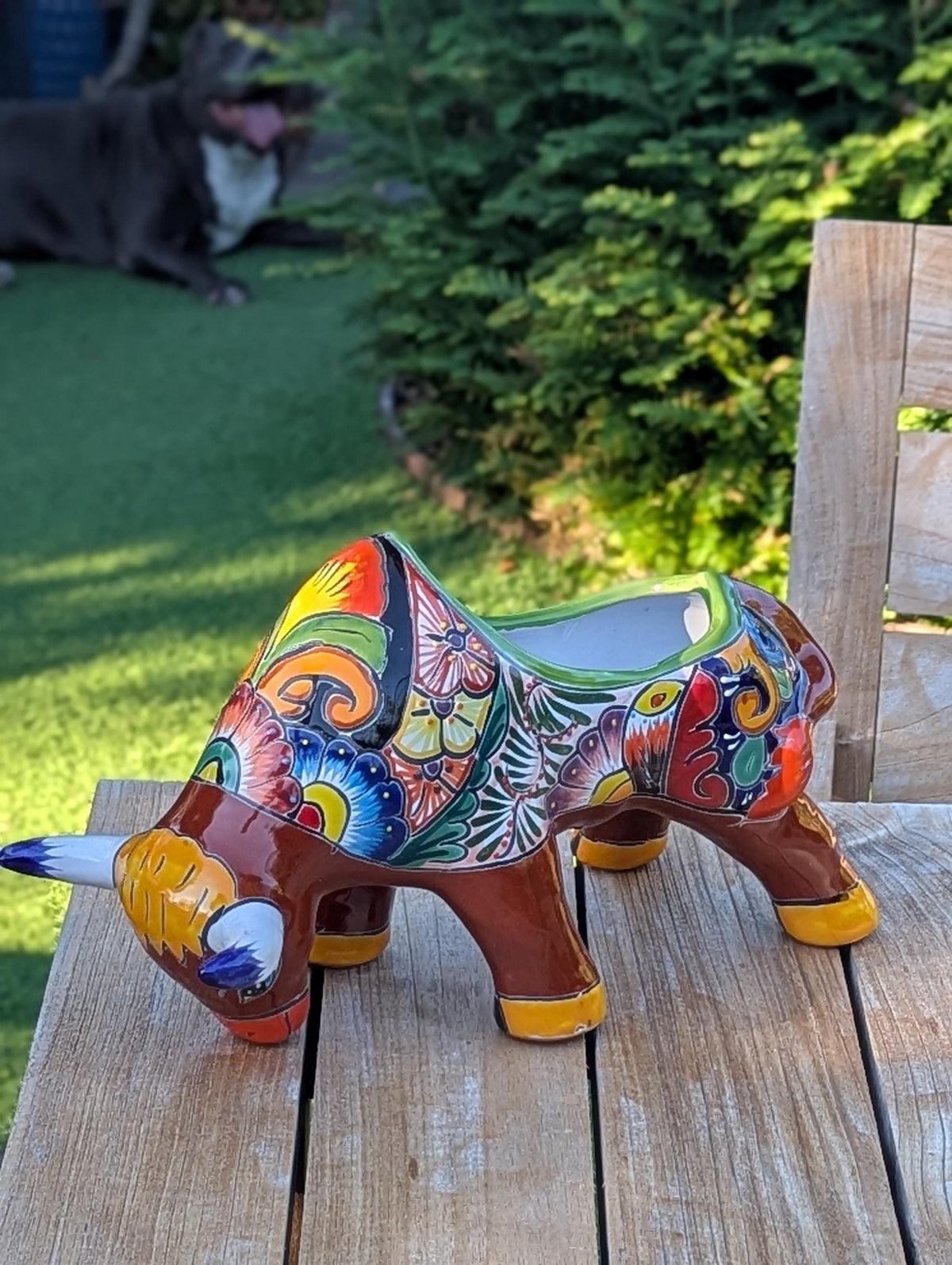 Talavera Bull Planter  | Handmade Mexican Pottery | Ceramic Flower Pot as Garden Gift