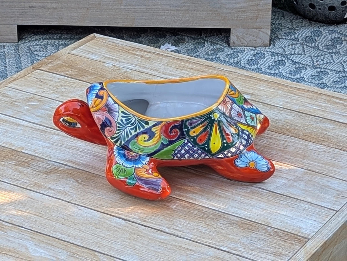 Talavera Turtle Planter | Handmade Mexican Pottery  | Ceramic Flower Pot Garden Gift