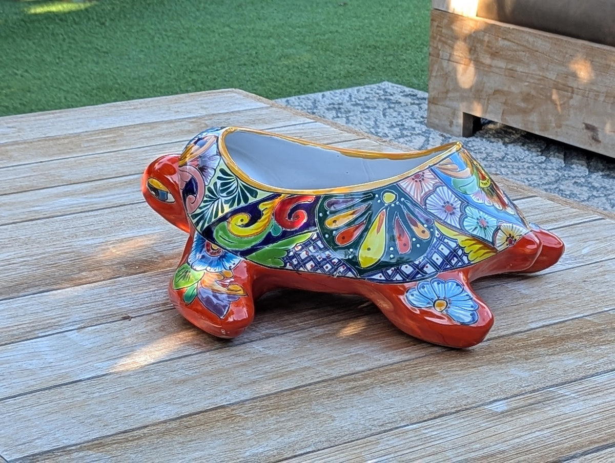 Talavera Turtle Planter | Handmade Mexican Pottery  | Ceramic Flower Pot Garden Gift
