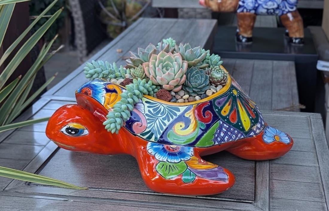 Talavera Turtle Planter | Handmade Mexican Pottery  | Ceramic Flower Pot Garden Gift