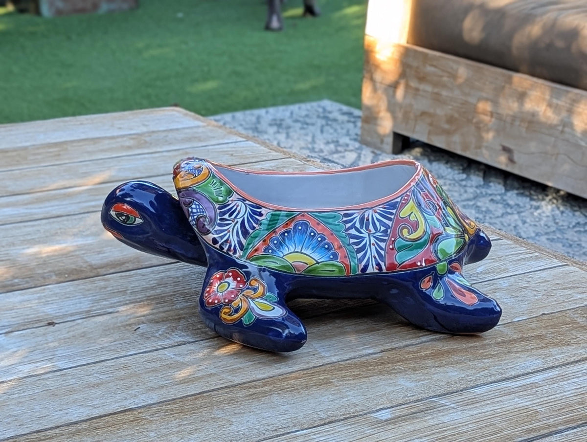 Talavera Turtle Planter | Handmade Mexican Pottery Flower Pot | Garden Decoration