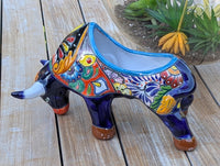 Talavera Bull Planter | Handmade Mexican Pottery Flower Pot | Garden Decoration