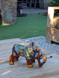 Talavera Bull Planter  | Handmade Mexican Pottery | Ceramic Flower Pot as Garden Gift