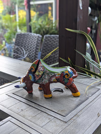 Talavera Bull Planter  | Handmade Mexican Pottery | Ceramic Flower Pot as Garden Gift